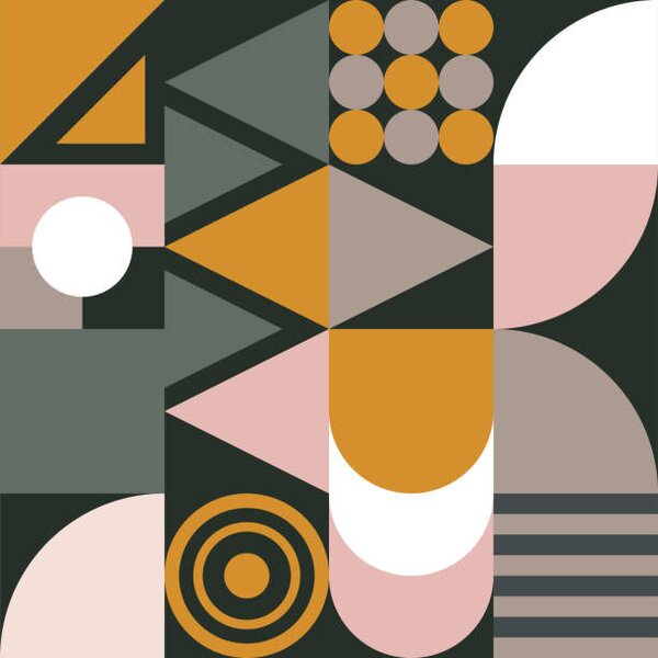 Photography Bauhaus seamless pattern with geometric shapes, tomozina