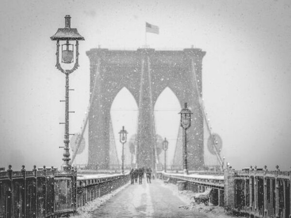 Photography Brooklyn Bridge with Snow in Winter, graphiknation