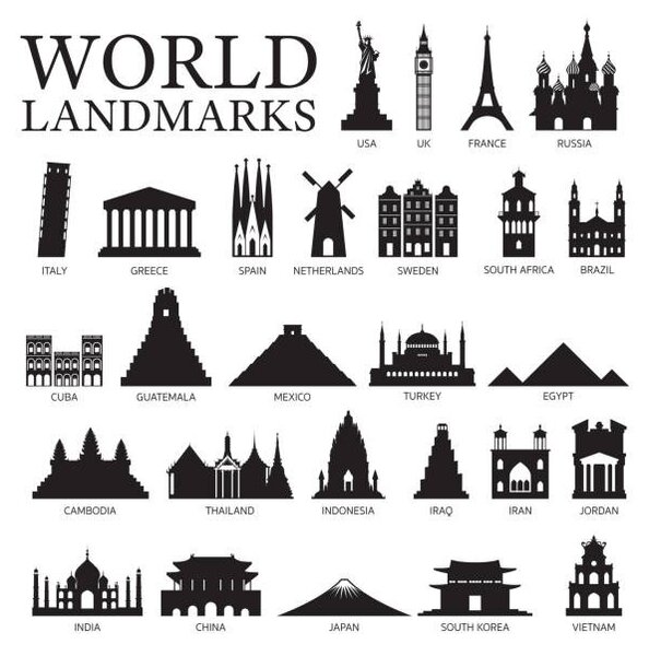 Photography World Countries Landmarks Silhouette Set, MuchMania