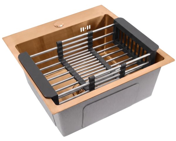 Steel sink with 3-piece accessory set REA Leo 40 Brush Copper