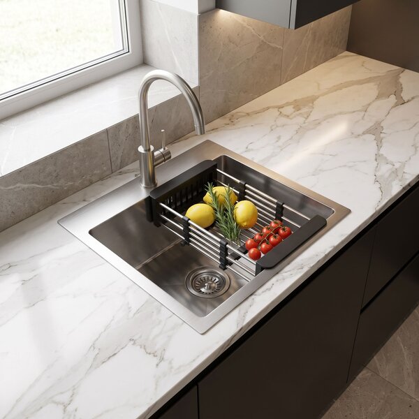 Steel sink with 3-piece accessory set REA Leo 40 Brush Nickel