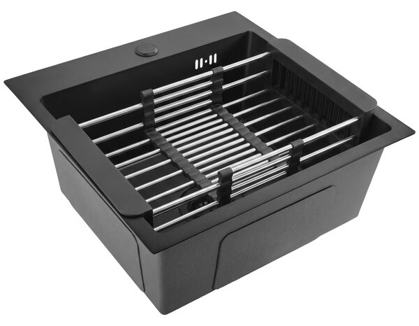 Steel sink with 3-piece accessory set REA Leo 40 Black