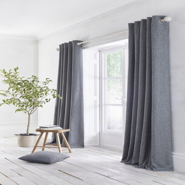 Boucle Ready Made Eyelet Curtains Charcoal