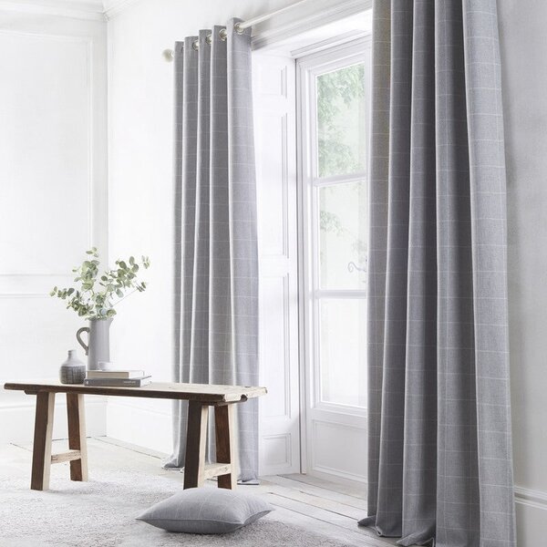 Windsor Check Ready Made Eyelet Curtains Silver