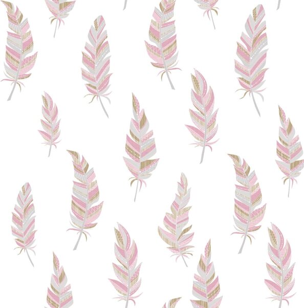 Noordwand Urban Friends & Coffee Wallpaper Feathers White and Pink