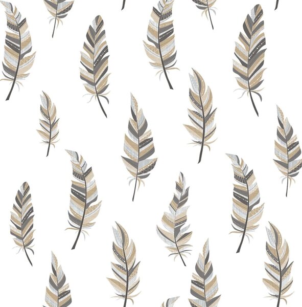 Noordwand Urban Friends & Coffee Wallpaper Feathers White and Silver