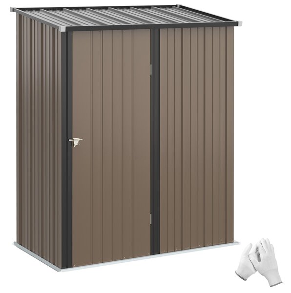 Outsunny 5 x 3ft Outdoor Storage Shed, Heavy-Duty Mental Tool Shed with Lockable Door & Corrugated Steel Roof, Brown Aosom UK