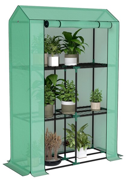 Outsunny 40 x 100cm Three Shelf Steel Frame Greenhouse - Green