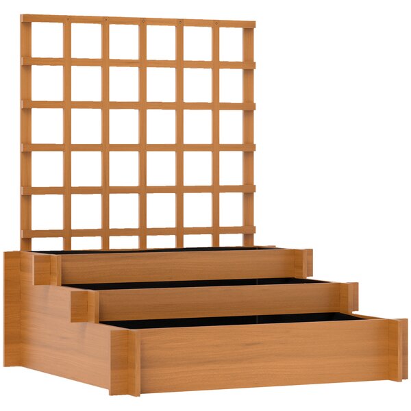 Outsunny 3 Tier Garden Planters with Trellis for Vine Climbing, Wooden Raised Beds, 95x95x110cm, Brown