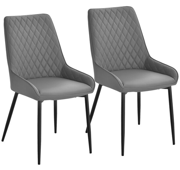 HOMCOM Set of 2 Leather Dining Chairs with Metal Frame, 4 Legs Foot Caps, High Back, Home Seating, Modern Stylish, Grey Aosom UK