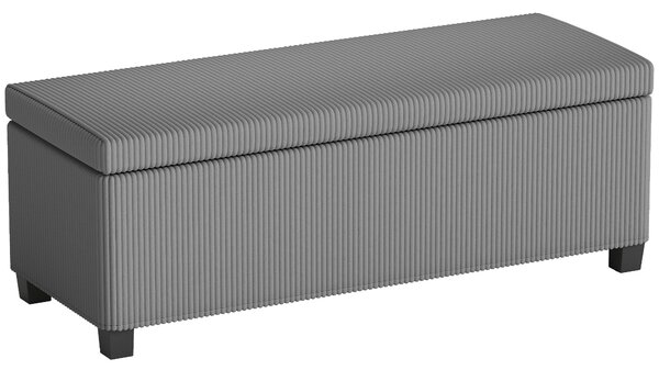 HOMCOM Storage Ottoman Bench, Corduroy Footstool with Removable Lid and Legs, 112cm Storage Chest Box for Living Room, Bedroom, Hallway, Grey