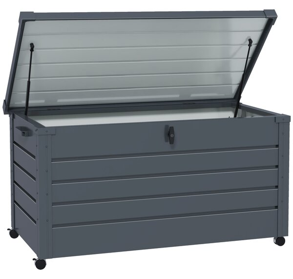 Outsunny 331 Litre Garden Storage Box, Waterproof Outdoor Storage Box with Wheels and Handles, for Tools, Cushions, Dark Grey Aosom UK