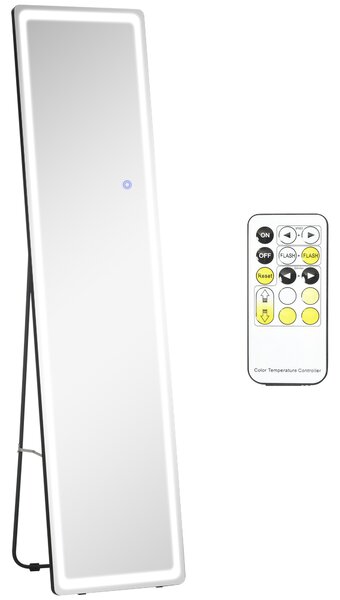 HOMCOM Freestanding Full-Length Mirror with LED Lights, Remote Control, Floor or Wall Mounted for Bedroom Aosom UK