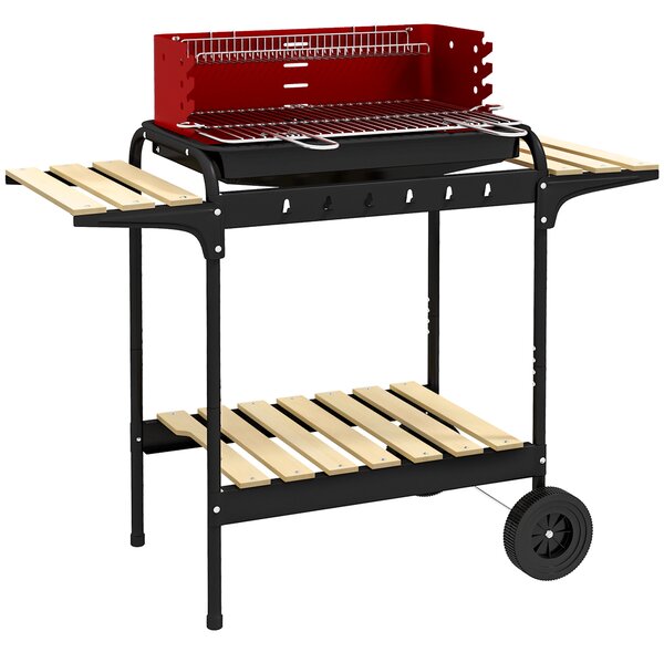 Outsunny Outdoor 5-Level Grill Height Charcoal Barbecue Grill Trolley, Red Aosom UK