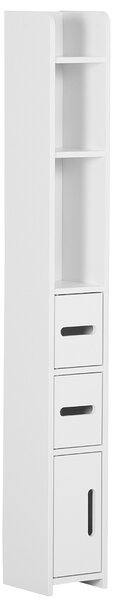 Kleankin Modern Bathroom Storage Cabinet, Freestanding Tall Bathroom Cabinet with Open Shelves and 3 Cupboards with Door, for Bedroom Hallway, White