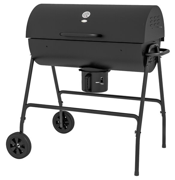 Outsunny Outdoor Wheeled Barrel Charcoal Barbecue Grill Trolley, Black Aosom UK