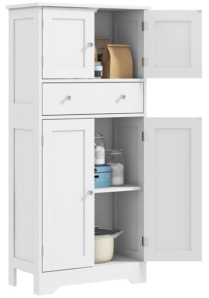 HOMCOM Kitchen Cupboard, Modern Freestanding Kitchen Storage Cabinet with Doors and Shelves, Kitchen Cabinet with Drawer and Adjustable Shelf, White