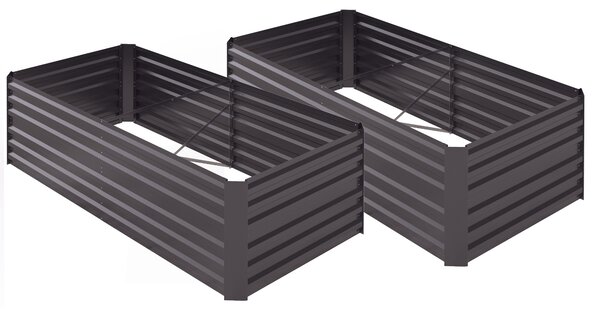 Outsunny Set of 2 Raised Beds for Garden, Galvanised Steel Outdoor Planters with Multi-reinforced Rods for Vegetables, Plants, Flowers and Herbs, 180 x 90 x 59 cm, Dark Grey