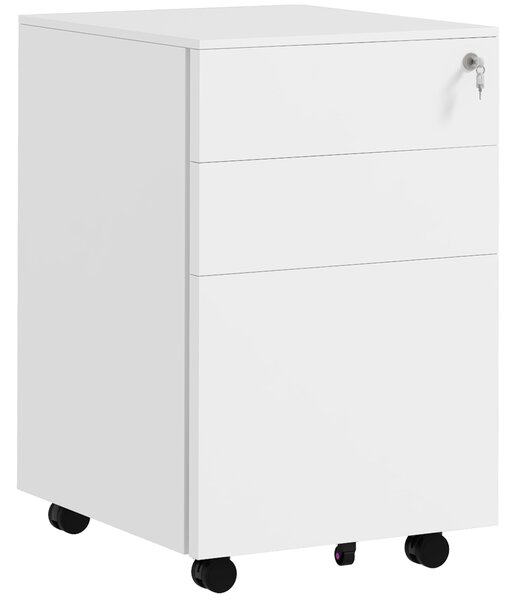 Vinsetto 3 Drawer Small Filing Cabinet w/ Lock & Pencil Tray, Steel Mobile File Cabinet w/ Adjustable Hanging Bar for Office Storage, White Aosom UK