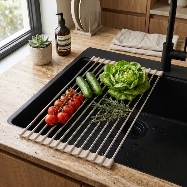 Roll-up dish drying rack for sink REA P12298B Beige