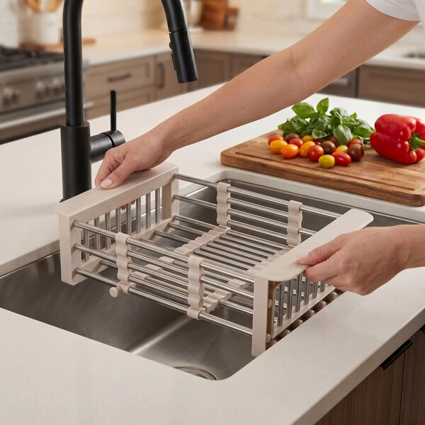 Telescopic sink dish drying rack REA P14487B Beige