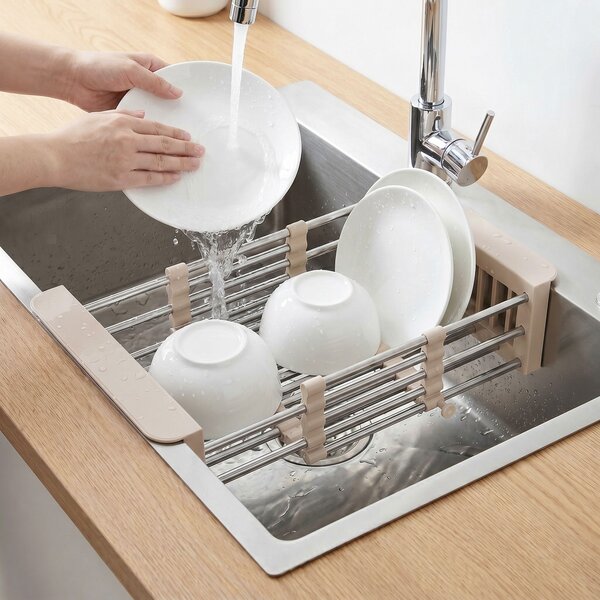 Telescopic sink dish drying rack REA P14487B Beige