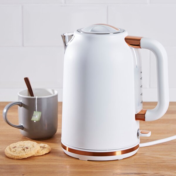 Dunelm Matt White Copper Kettle and Toaster Set