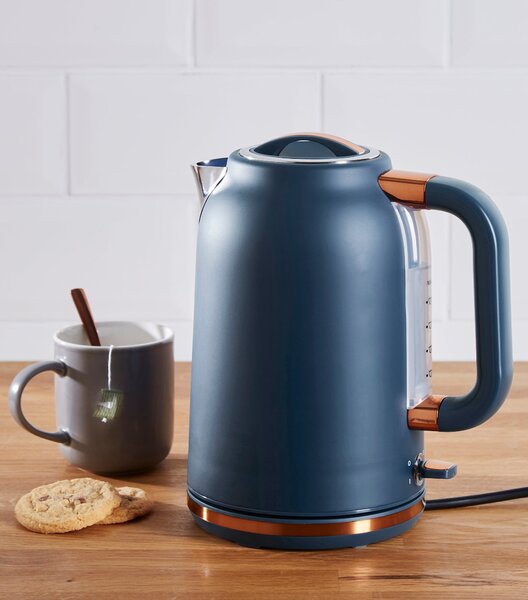 Dunelm Matt Navy Copper Kettle and Toaster Set