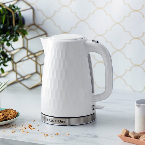 Russell Hobbs White Honeycomb Kettle and Toaster Set