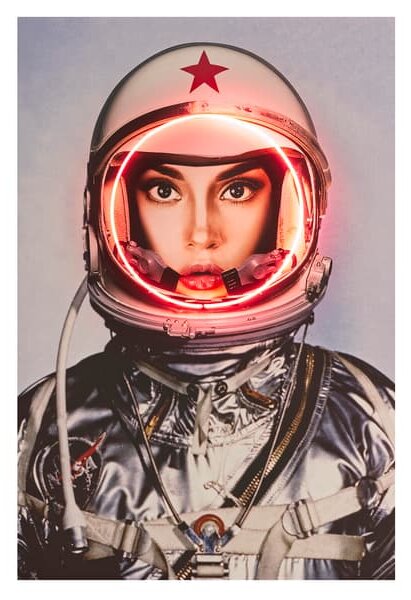 Neon - Space Girl In Silver Only 80X120, Neon Artwork, 80cm x 120cm - Andrew Martin