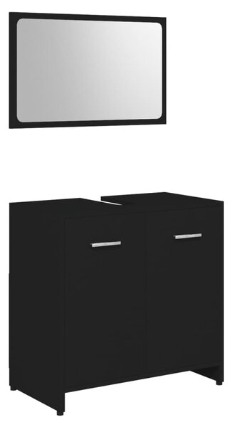 Bathroom Furniture Set Black Engineered Wood