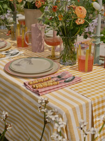Honey Gingham Linen Blend Table Runner | 45 x 200cm | Piglet in Bed