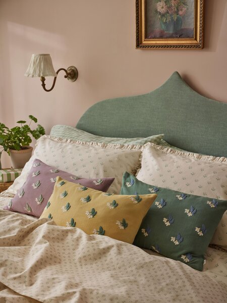 Elm Green Snowdrop Embroidered Filled Cushion | 35 x 55 cm | Piglet in Bed