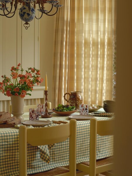 Elm Green & Butter Yellow Gingham Linen Blend Tablecloth | Medium | Piglet in Bed