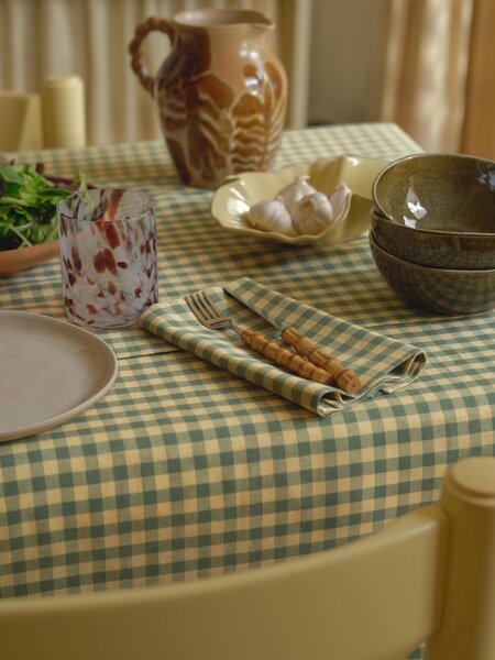 Elm Green & Butter Yellow Gingham Linen Blend Napkins Set of 4 | 45 x 45cm | Piglet in Bed