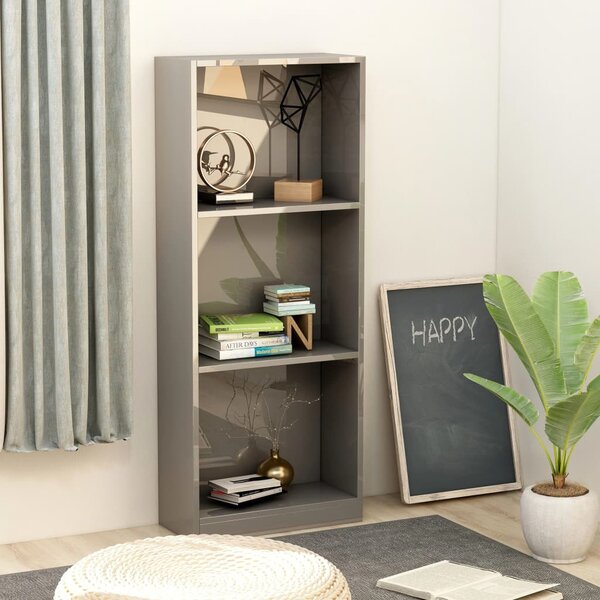 3-Tier Book Cabinet High Gloss Grey 40x24x108 cm Engineered Wood