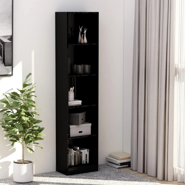 5-Tier Book Cabinet High Gloss Black 40x24x175 cm Engineered Wood