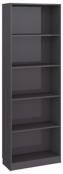 5-Tier Book Cabinet High Gloss Grey 60x24x175 cm Engineered Wood