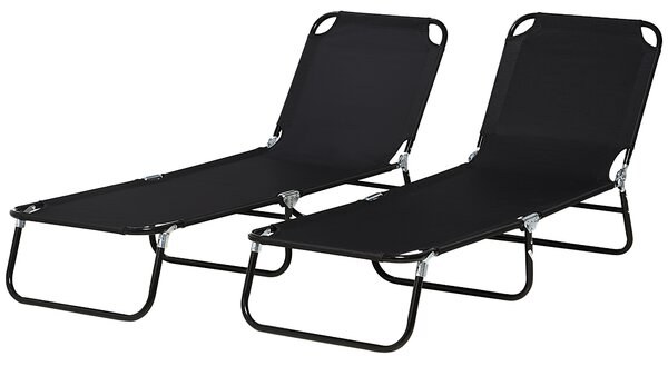 Outsunny Folding Sun Loungers Set of 2, Outdoor Day Bed with Reclining Back, Steel Recliner Garden Chairs with Breathable Mesh for Beach, Patio, Black
