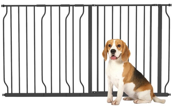 PawHut 75-145cm Dog Gate Extra Wide Stairway Gate for Pet,Pressure Fit Stair Gate for Doorways, Hallways, Staircases, Black