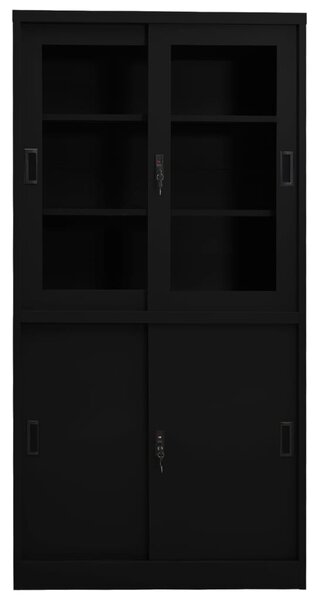 Office Cabinet with Sliding Door Black 90x40x180 cm Steel