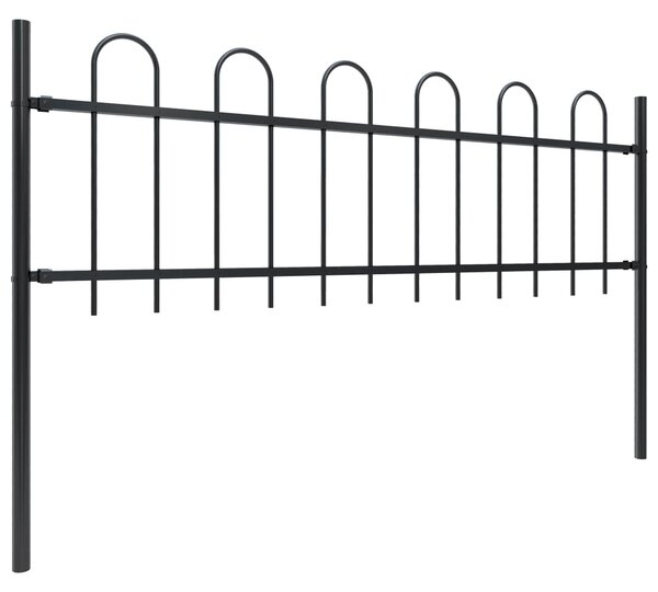 Garden Fence with Hoop Top Steel 5.1x0.6 m Black