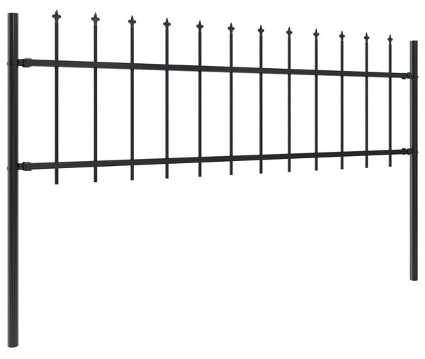 Garden Fence with Spear Top Steel 6.8x0.6 m Black