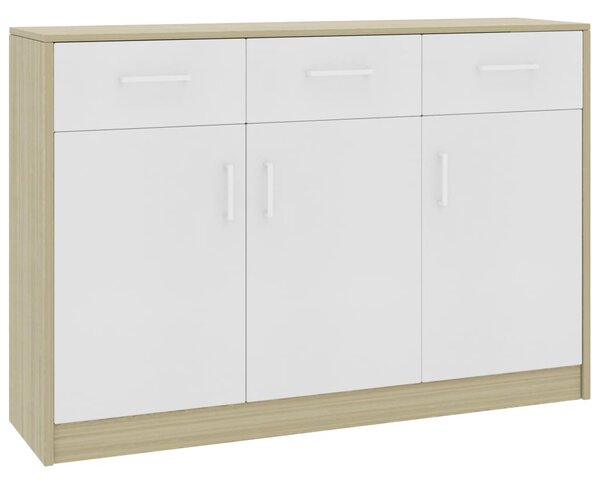 Sideboard White and Sonoma Oak 110x30x75 cm Engineered Wood