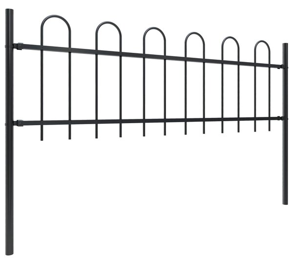 Garden Fence with Hoop Top Steel 3.4x0.6 m Black