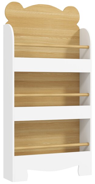 AIYAPLAY Kids Bookshelf, 3 Tier Children Bookcase, Bear Theme Toddler Space-Saving Bookcase for Living Room, White