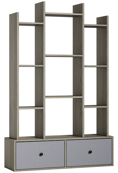 HOMCOM 12 Shelf Storage Unit, with Drawers - Graphite Wood Effect