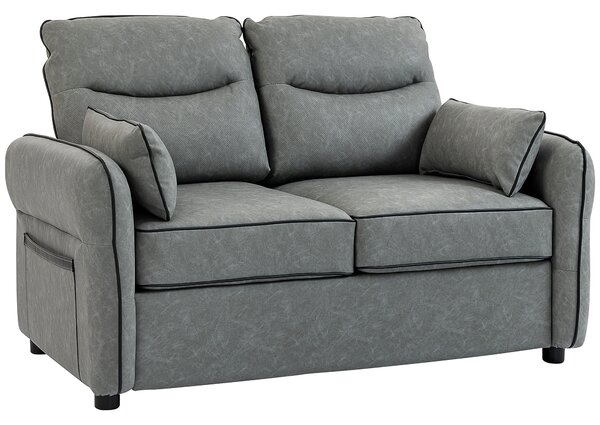 HOMCOM 2 Seater Sofa, Faux Leather Loveseat - Grey