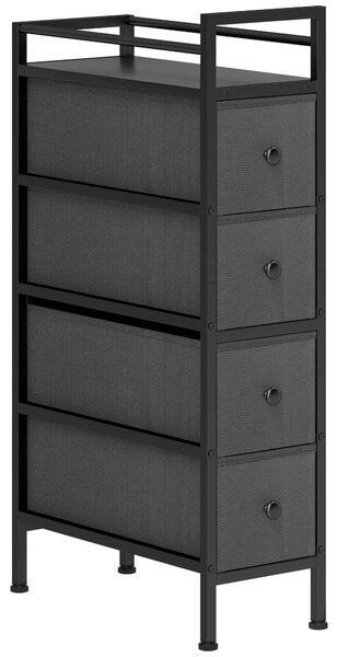 HOMCOM 4 Drawer Fabric Dresser Chest of Drawers, Slim Storage Cabinet with Steel Frame for Small Spaces, Bedroom, Black