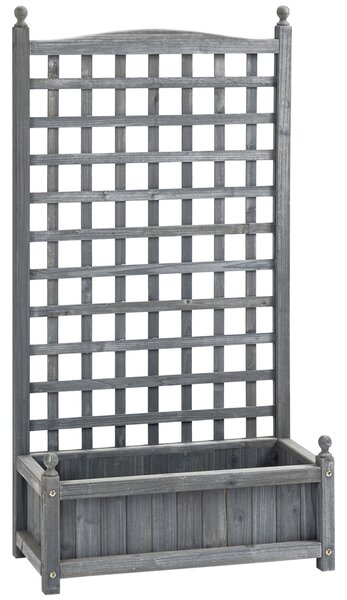 Outsunny Garden Planters with Trellis for Climbing Vines, Wood Raised Beds for Garden, Flower Pot, Indoor Outdoor, Grey